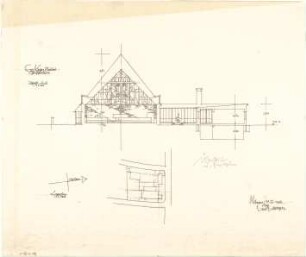 Gsaenger, Gustav; München - Großhadern, Ebernburgstr.; Ev. Notkirche, Reformations - Gedächtnis Kirche - Lageplan, Schnitt