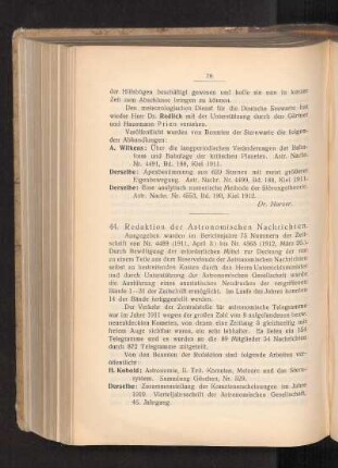 44. Redaktion der Astronomischen Nachrichten.