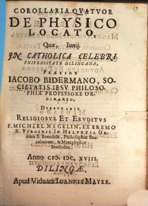 Corollaria Qvatvor De Physico Locato