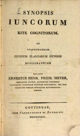 Synopsis iuncorum rite cognitorum : Ad inaugurandam eiusdem plantarum generis monographiam