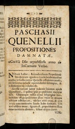 1-56, Paschasii Quenellii Propositiones Damnatae