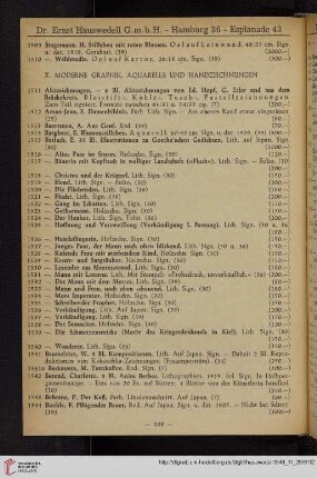 X. Moderne Graphik, Aquarelle und Handzeichnungen (Nr. 1511 - 2102)