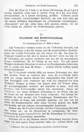 391-407, Strafzweck und Strafvollstreckung. Ein Vortrag