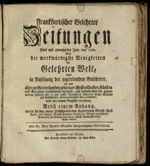 25: Frankfurtischer gelehrter Zeitungen Fünf und zwanzigstes Jahr