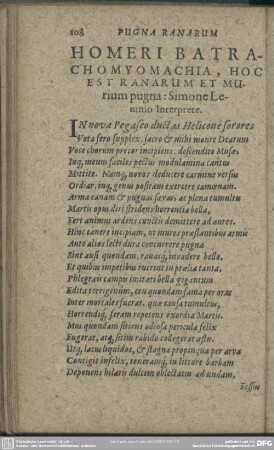 Homeri Batrachomymachia, Hoc Est Ranarum Et Murium pugna: Simone Lemnio Interprete