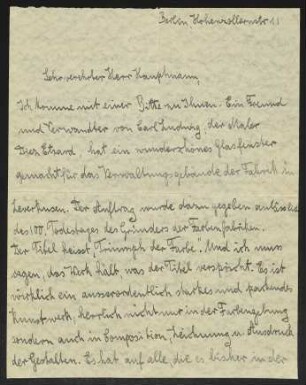 Brief von Anna-Luise Duisberg an Gerhart Hauptmann