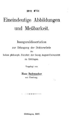 Eineindeutige Abbildungen und Meßbarkeit