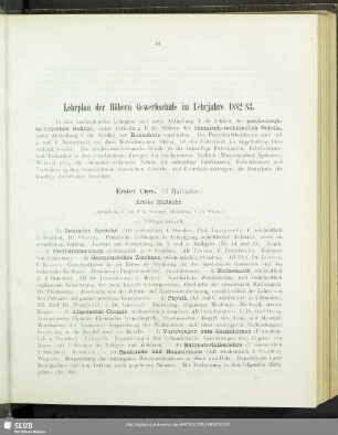 Lehrplan der Höhern Gewerbschule im Lehrjahre 1882/83