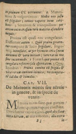 Cap. VII. De Meteoris mixtis seu aereis in genere, & in specie de ventis.