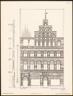Fassadenentwürfe für Lübeck Das Ergebnis d. Wettbewerbes, ausgeschrieben d. d. Verein von Kunstfreunden zu Lübeck, bearb. v. Richard Landé, Leipzig 1901: Ansicht, Fassadenschnitt vertikal