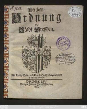 Leichen-Ordnung Der Stadt Dreßden