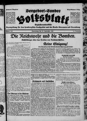 Bergedorf-Sander Volksblatt : amtliches Organ : sozialdemokratische Zeitung für das hamburgische Landgebiet und die Kreise Lauenburg und Stormarn