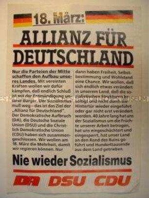 Sonderdruck der "Allianz für Deutschland" zur Volkskammerwahl in der DDR am 18. März 1990