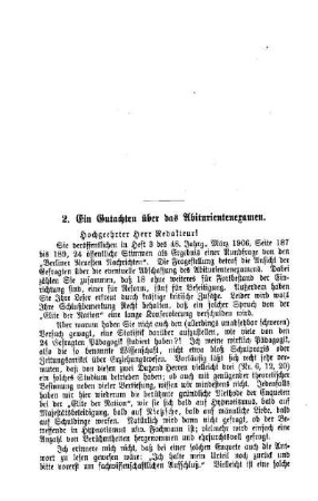 Ein Gutachten über das Abiturientenexamen : Sprechsaal