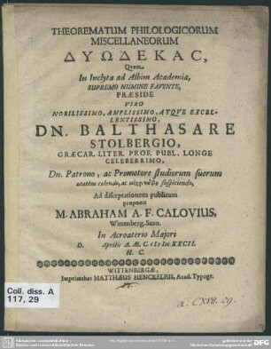 Theorematum philologicorum miscellaneorum Dyōdekas