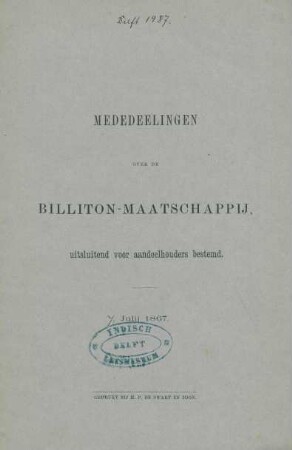 1867: Mededeelingen over de Billiton-Maatschappij