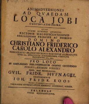 Animadversiones ad quaedam loca Jobi : Contin. I.