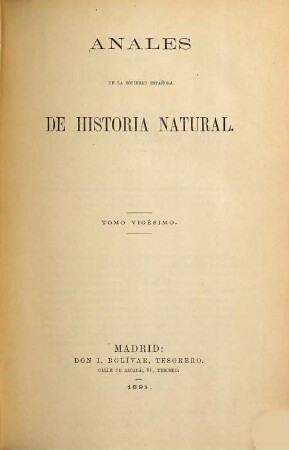 Anales de la Sociedad Española de Historia Natural, 20. 1891