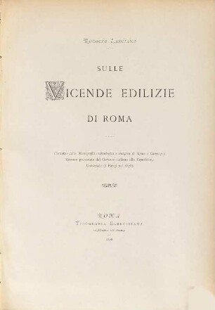 Sulle vicende edilizie di Roma : (Estratto dalla Monografia archeologica e statistica di Roma ...)