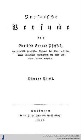 Vierter Theil: Prosaische Versuche