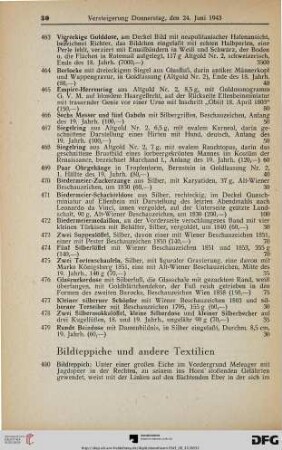 Bildteppiche und andere Textilien (Nr. 480-494)