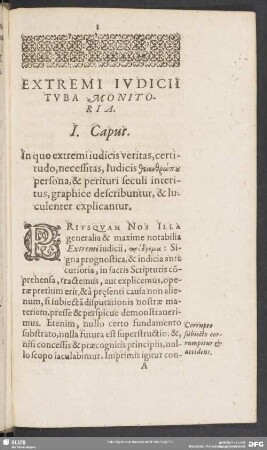 I. Caput. In quo extremi iudicis veritas,certitudo, necessitas, Iudicis...