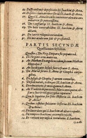 Partis Secundae. Quaestionum Syllabus.