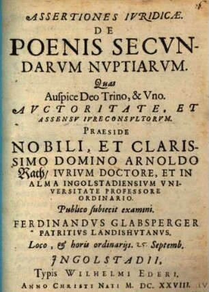 Assertiones Ivridicae. De Poenis Secvndarvm Nvptiarvm