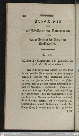 Achtes Kapitel von der Fabrikation der Naturproducte und dem vollkommensten Gange der Kunstindustrie