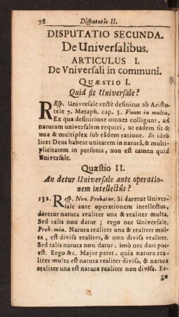 Disputatio Secunda. De Universalibus