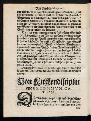 Von Kirchendisciplin und Excommunication.