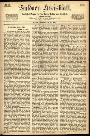 Erste Ausgabe vom Samstag, den 15. März 1873.