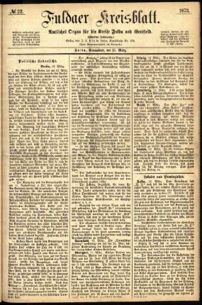 Erste Ausgabe vom Samstag, den 15. März 1873.