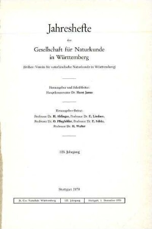 Bd. 125, 1970: Jahreshefte der Gesellschaft für Naturkunde in Württemberg