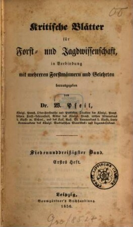 Kritische Blätter für Forst- und Jagdwissenschaft, 37. 1856