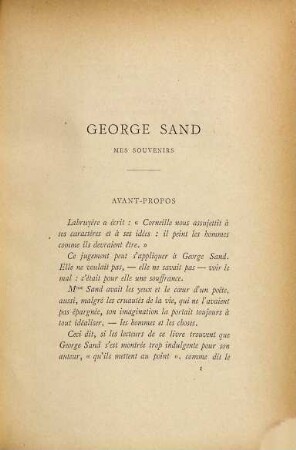 George Sand : Mes souvenirs