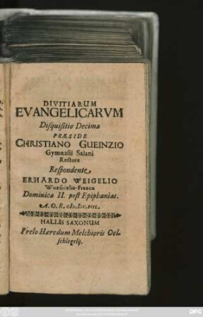 Divitiarum Evangelicarum Disquisitio Decima