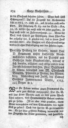 Practische Prüfung der Gründe, womit Herr D. Heumann unsere Lutherische Abendmahlslehre bestritten.