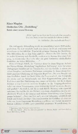Neue Folge 1952/53: Hölderlins Ode "Heidelberg" : Kritik einer neuen Deutung