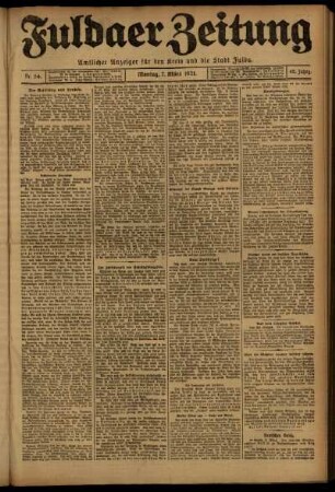 Erste Ausgabe vom Montag, den 07. März 1921.