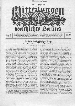 Berlin im Dreißigjährigen Kriege