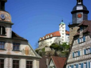 Stadtbild-Schloss Kaltenstein von Südosten über Marktplatz mit Rathaus und Stadtkirche