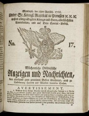 No. 17. Montags, den 28ten Aprilis, 1766.