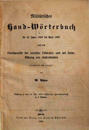 Militärisches Hand-Wörterbuch, [3]. Nachtrag für die Jahre 1859 bis End 1867