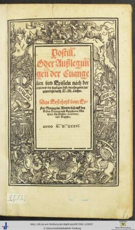 Vom ersten Sontag im Advent biß auff den ersten Sontag nach Epyphanie: Postill oder Außlegungen der Evangelien und Episteln nach der Zeyt und der heyligen Fest durchs gantz Jar