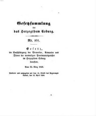 Gesetz-Sammlung für das Herzogtum Coburg. 1850/52
