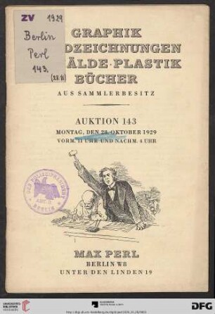 Graphik, Handzeichnungen, Gemälde, Plastik, Bücher aus Sammlerbesitz : Montag, den 28. Oktober 1929 (Katalog 143)