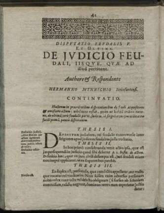 Disputatio Feudalis V. De Judicio Feudali, Iisque, Quæ Ad illud pertinent.