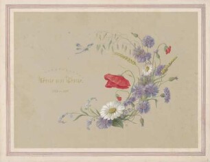 Gouache-Bild "Treue un Treue" mit Blumenmotiv