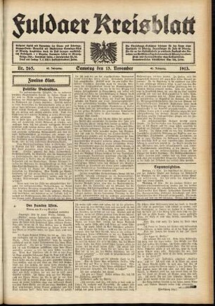 Zweite Ausgabe vom Samstag, den 15. November 1913.
